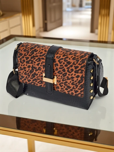 Lackierte kleine Damenhandtasche aus Öko-Leder Panthere Mist