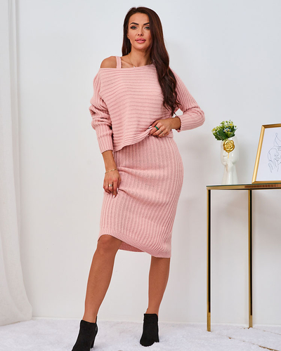 Royalfashion Rosa Damenset mit Kleid und Pullover