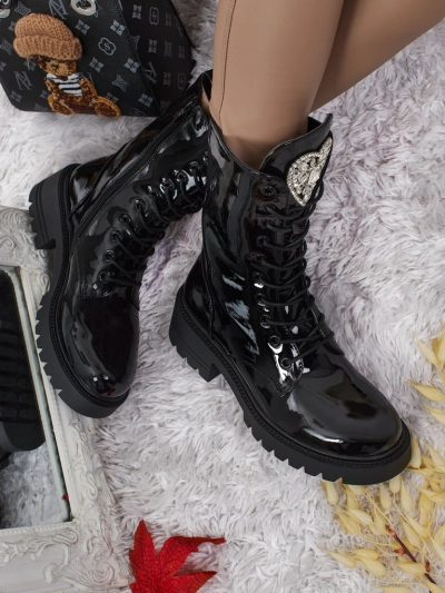 Lackierte Damenstiefeletten mit Schnürung Emelune