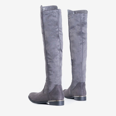 Graue Overknee-Stiefel für Damen mit flachen Absätzen von Conti - Shoes