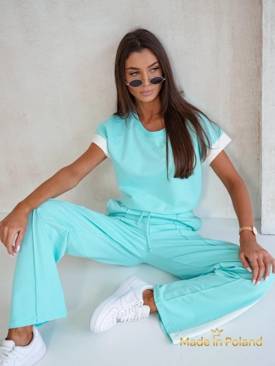 Türkisfarbenes Damen-Set Callista – Baumwoll-Set mit weiter Hose