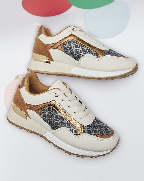 Жіночі бежево-коричневі спортивні кросівки на шнурівці Mnerio- Footwear