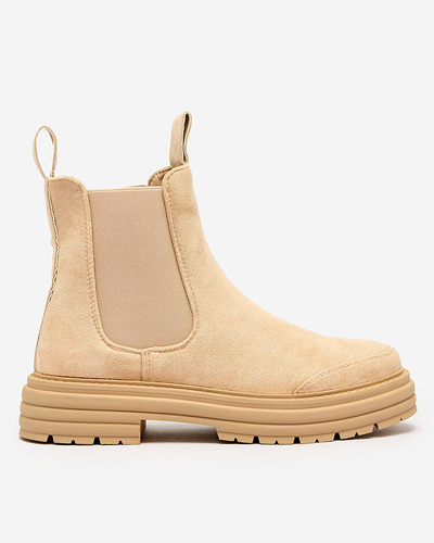 Royalfashion Beige Damenstiefel mit Zierriemen Loffdo