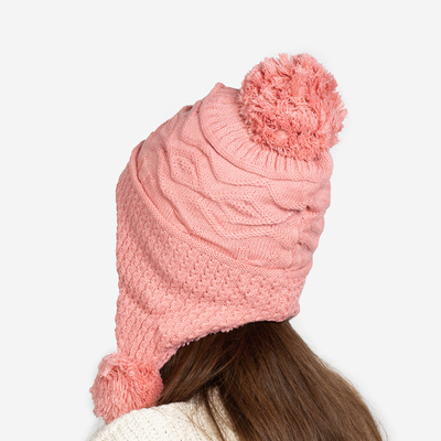 Rosa isolierte Damenmütze mit Pompons - Accessoires