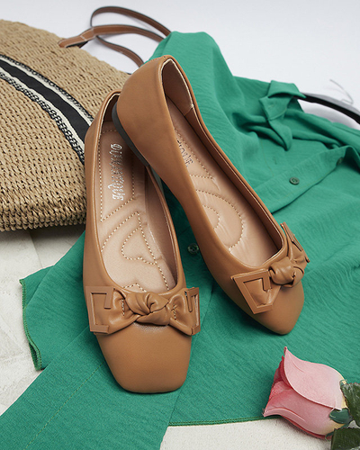 Damen-Ballerinas in Camel mit Verzierung auf der Nase Caxien- Footwear