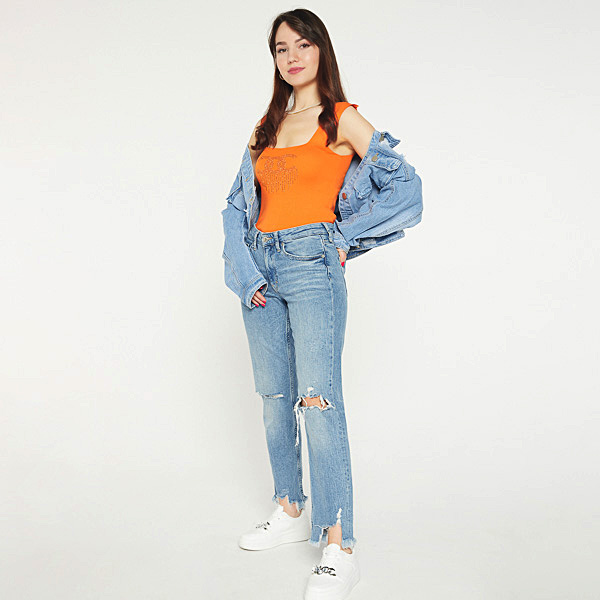 Помаранчевий топ з цирконами