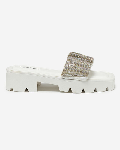 OUTLET Weiße Damenhausschuhe mit Zirkonias Emkoy- Footwear