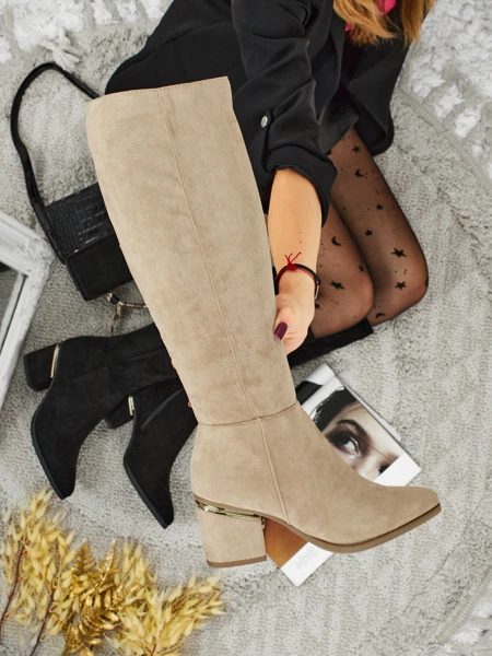 Damen Öko-Wildleder Stiefel mit Blockabsatz Niefio