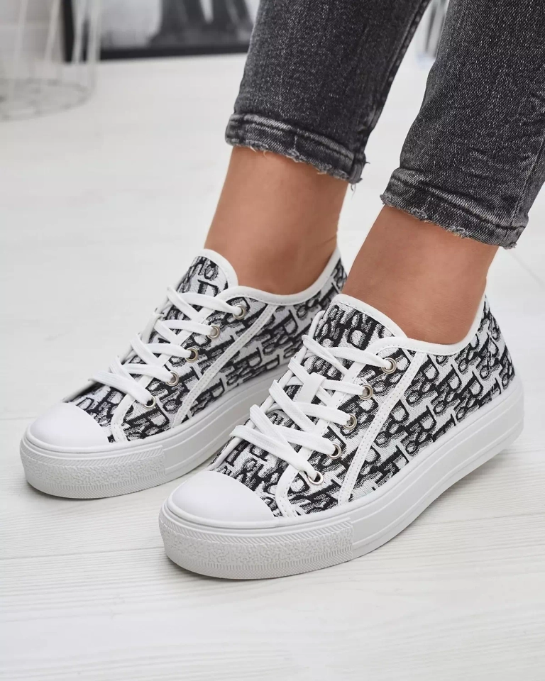 Weiße Damen-Sneaker mit schwarzem Aufdruck - Schuhe