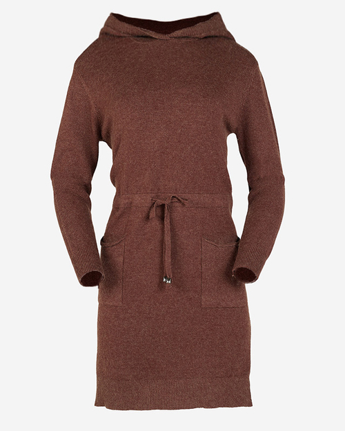 Темно-коричневий жіночий светр-туніка з капюшоном