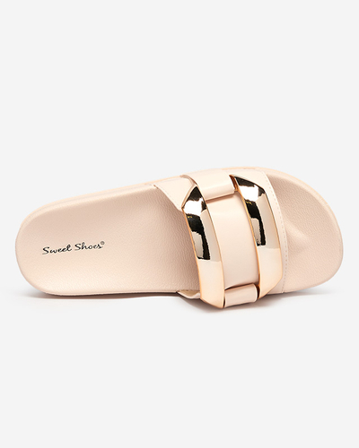 Beige Damenhausschuhe mit goldenem Serina-Ornament - Schuhe