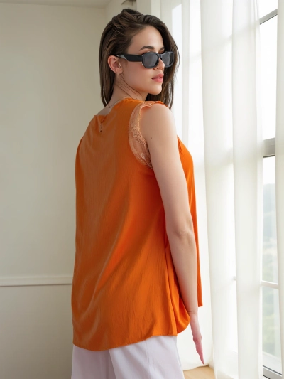 Royalfashion Damen ärmellose Bluse mit Spitze