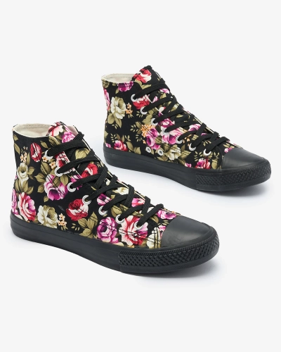 Royalfashion Women's High Black Floral Sneakers Soxic