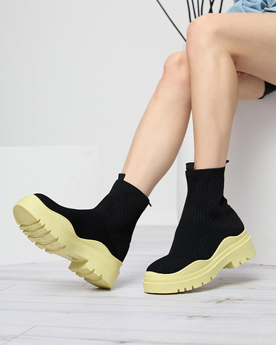 Schwarzer und gelber Damenstiefel mit flachem Absatz Seritis - Footwear