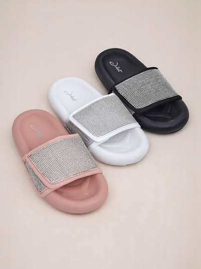 Royalfashion Damen Pantoletten mit flacher Sohle Sparkle Step