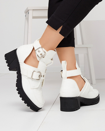 Weiß lackierte Damenstiefel mit Ausschnitt und Prägung Malevib- Footwear