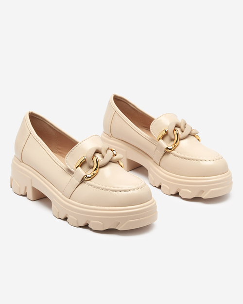 Бежеві жіночі лофери на масивній підошві з декором Simero