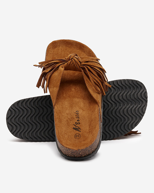 Коричневі жіночі шльопанці з бахромою Guttis