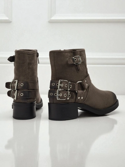 Damenstiefeletten aus Öko-Wildleder mit Schnallen Valtos