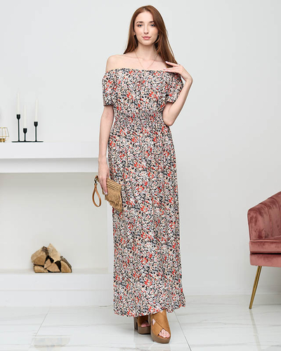 Schwarzes gemustertes Maxikleid für Damen. Kleidung