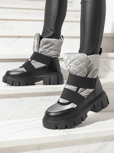 Damen-Schneestiefel auf flacher Sohle in schwarz-grau Ferory- Footwear