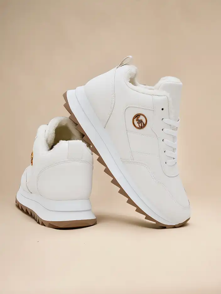 Royalfashion Alba Damen Gefütterte Sneakers Weiß Öko-Leder auf Plateau