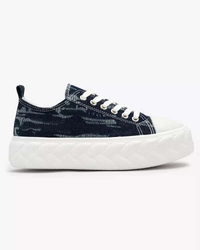 Royalfashion Marineblaue Damen Denim Sneakers mit geriebenem Nerolera