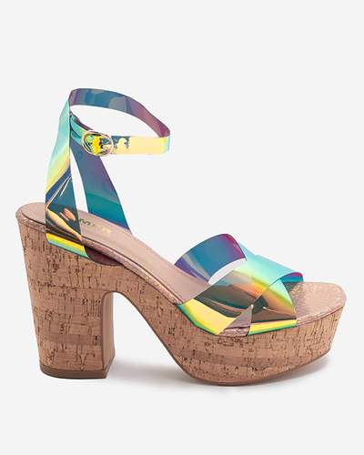 Roségoldene holografische Damensandalen auf dem Pfosten Tenssy - Schuhe