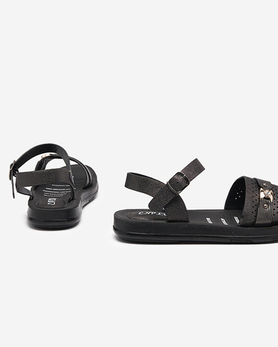 Flache Damensandalen in glänzendem Schwarz Nafi- Footwear