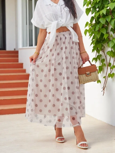 Royalfashion Damen Midikleid aus Viskose mit Tüll-Punkten