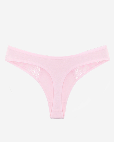 Rosafarbener Damen-String aus Baumwolle mit dekorativer Spitze - Unterwäsche