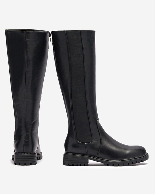 Жіночі чоботи до коліна на плоскому каблуці чорного кольору Dexis - Взуття