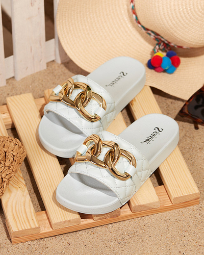OUTLET Blaue gesteppte Damenpantoffeln mit goldener Kette Eteris - Footwear