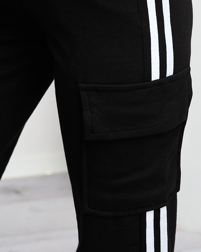 Schwarze Damen-Cargohose mit Streifen - Kleidung