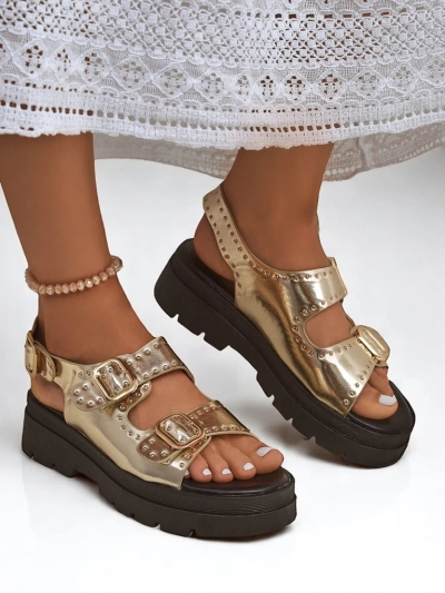 Royalfashion Damen Sandalen mit dicker Sohle und Strasssteinen Rocky Chic