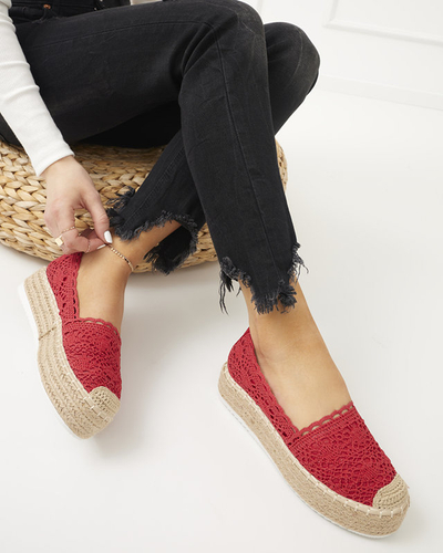 Rote Damen-Espadrilles mit Lochmuster auf Plateau Ezerra - Footwear
