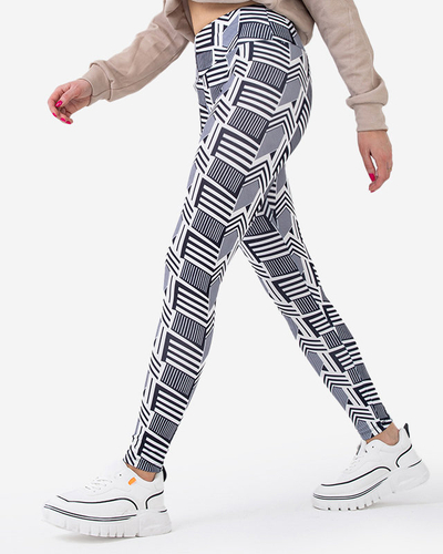 Gemusterte schwarz-weiße Leggings mit hoher Taille für Damen - Kleidung
