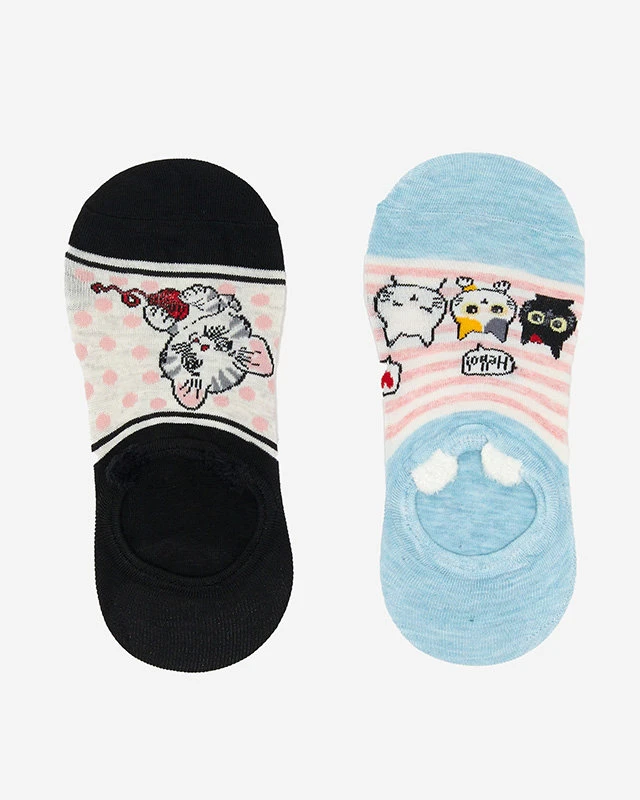 Schwarz-blaue Damensocken mit Animal-Print 2er Pack - Unterwäsche