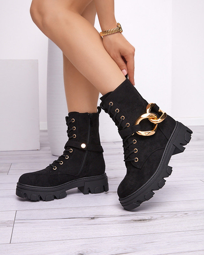 Schwarze Damenstiefel mit Kette Loti - Schuhe