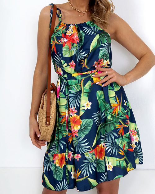 Жіноча темно-синя літня сукня з малюнком - Одяг