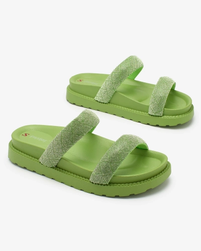Royalfashion Neon Grün Damen Zirkonia Sparkle Sliders