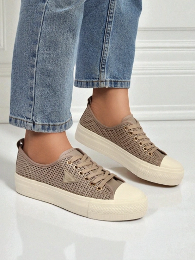 Damen Sneaker Hypatia Mesh hellbraun für den Sommer flache Sohle 3cm