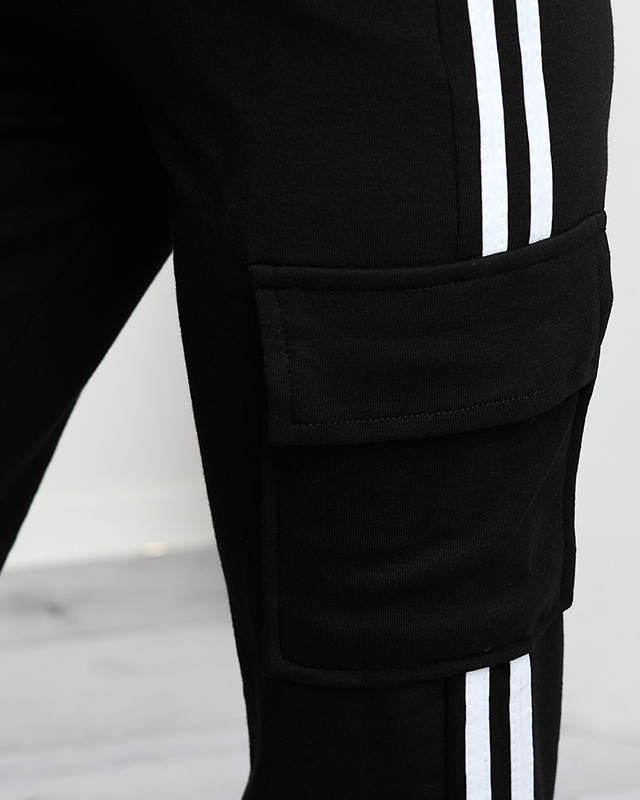 Schwarze Damen-Cargohose mit Streifen - Kleidung