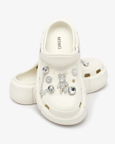 Royalfashion Weiße durchbrochene Damen-Flip-Flops mit Zirkonia-Verzierungen Afuccia