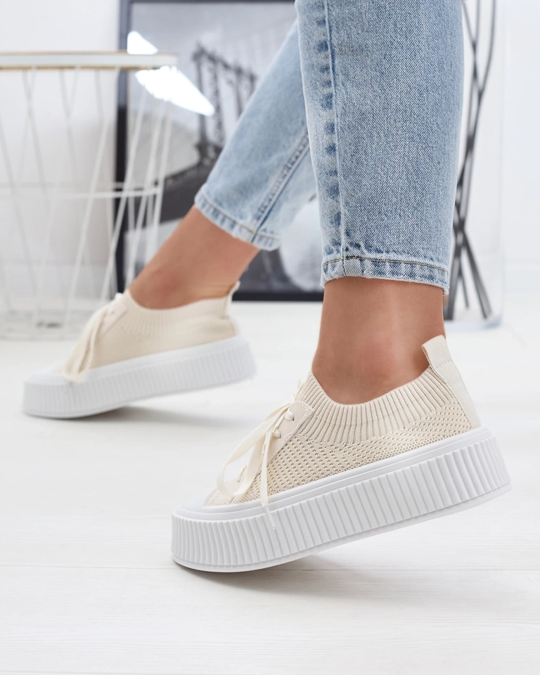 Beige Damen durchbrochene Plateau-Sneakers Demiga - Footwear