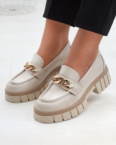 Lackierte Damen Mokassins in Beige Aquan- Footwear