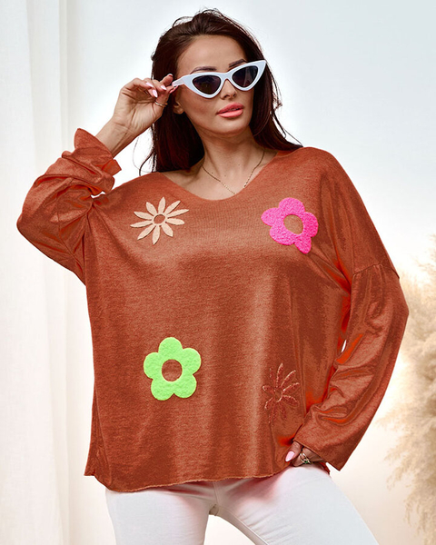 Royalfashion Dünner Damenpullover mit Blumenpatches