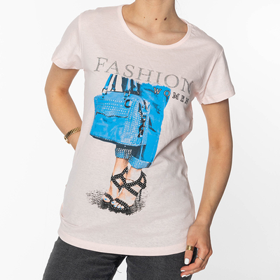 Puderfarbenes Damen-T-Shirt mit FASHION-Clothing-Aufdruck