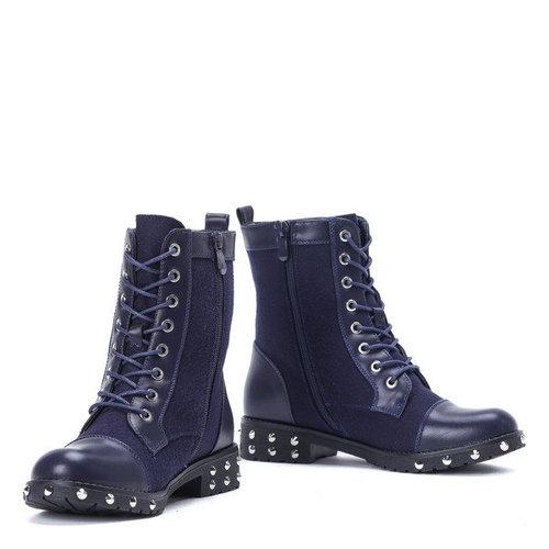 Granatowe, filcowe traperki - Obuwie