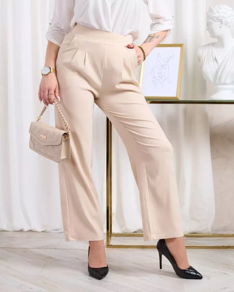 Бежеві жіночі широкі штани з тканини Royalfashion